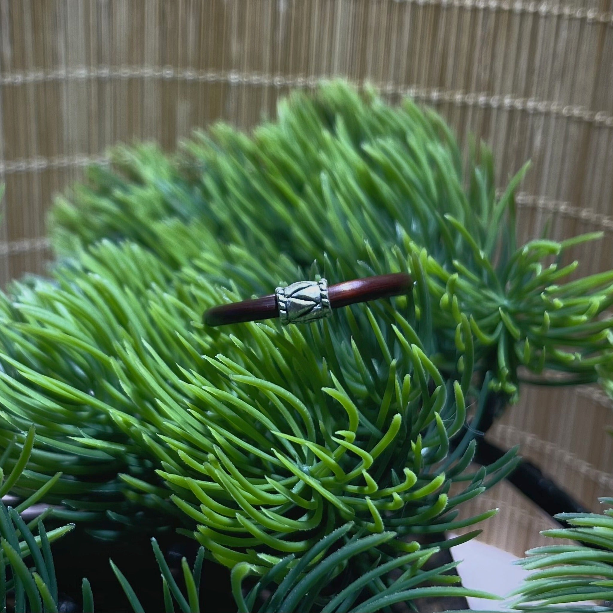 Classic Line Vine Ring, thick Spatholobus vine band with line-etched silver bead