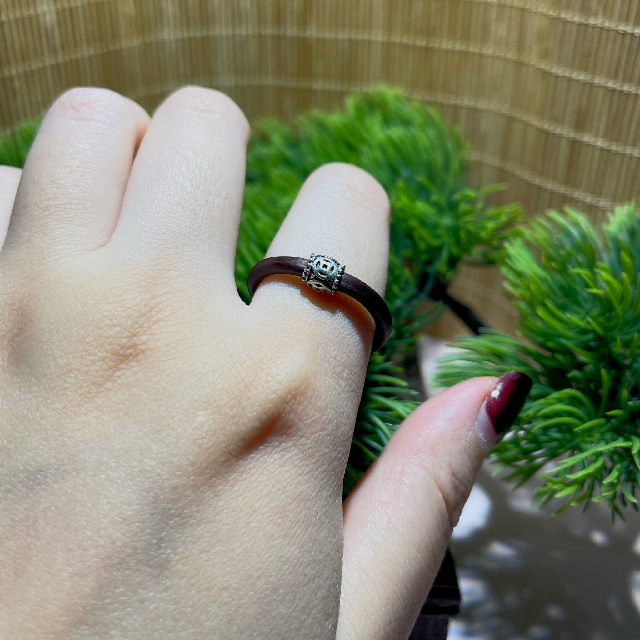 Lucky Coin Vine Ring worn on hand