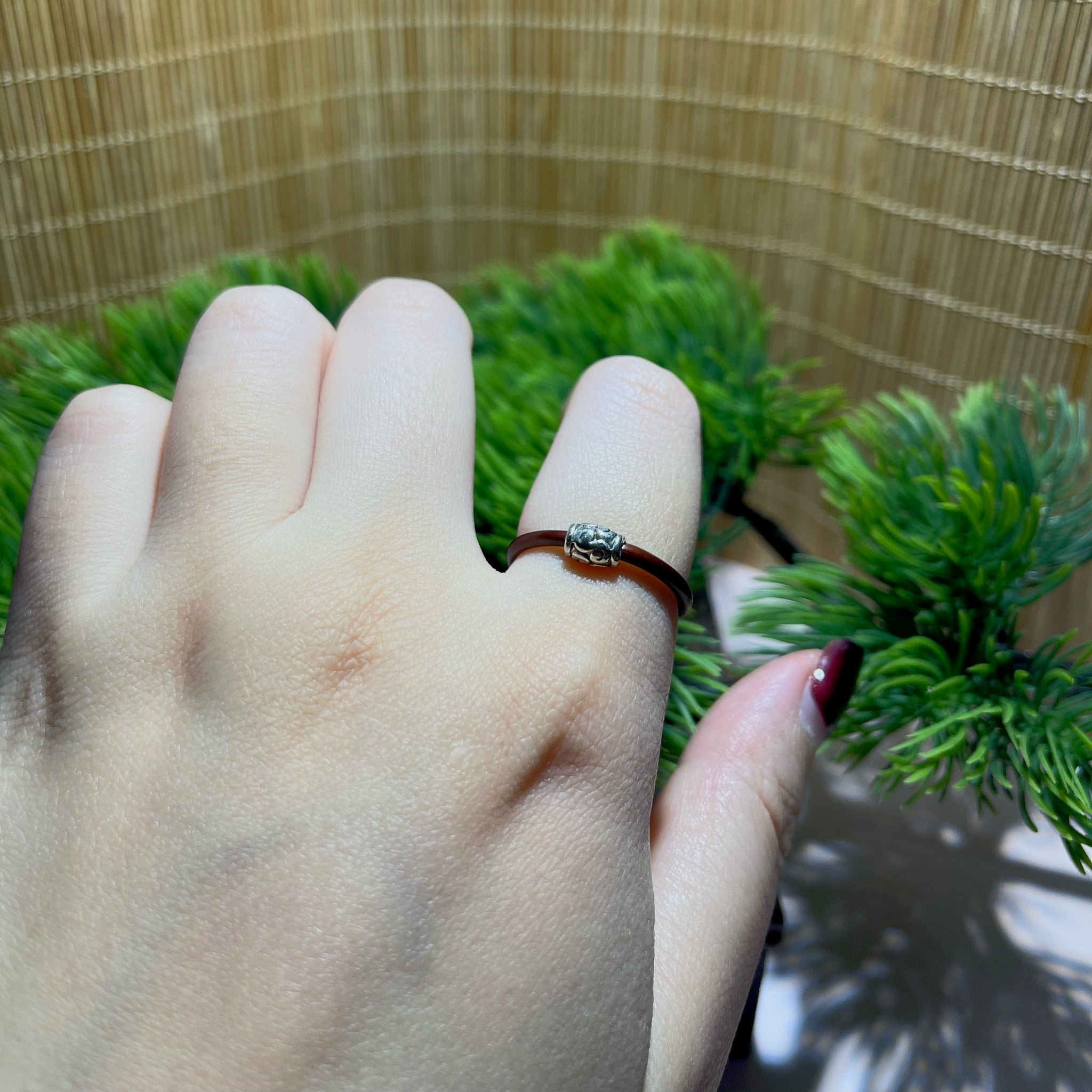 Silver Wave Vine Ring worn on hand